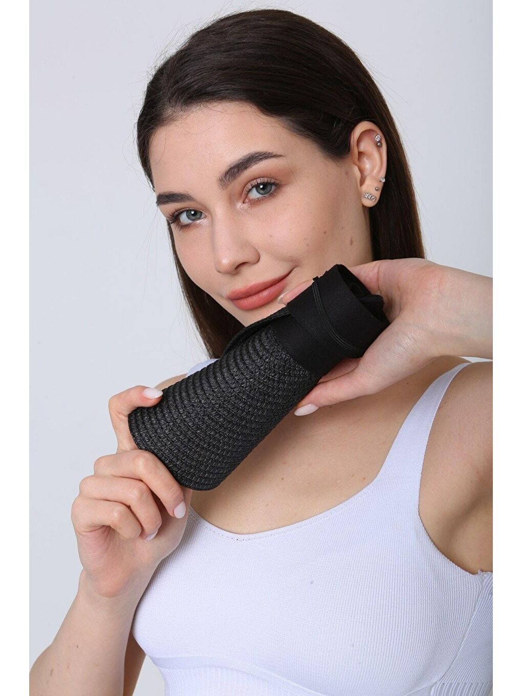 Siyah Ithal Katlanabilir Cırtlı Hasır Vizör - Tenisçi - Golf Şapka Hsr2060-6