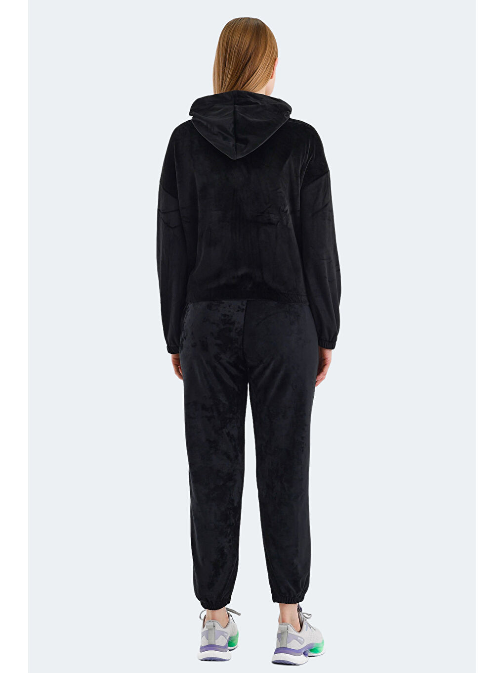 VOTE IN Kadın Fermuarlı Kapüşonlu Cepli Siyah Eşofman Takımı-1