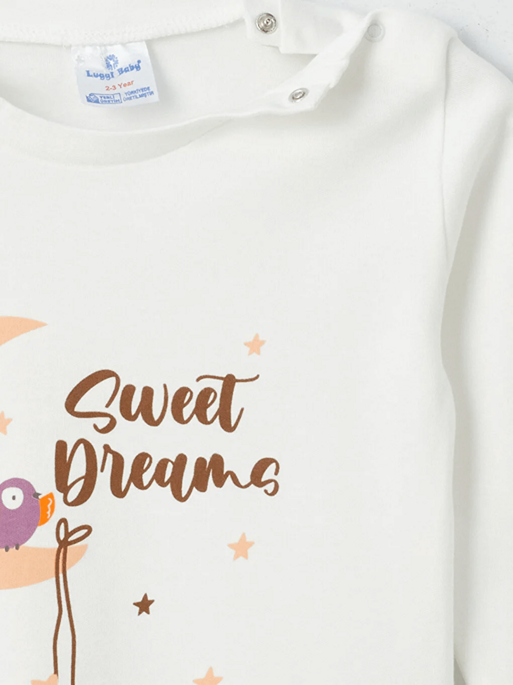 Ekru Bisiklet Yaka Baskılı Kız Bebek Pijama Takımı-4