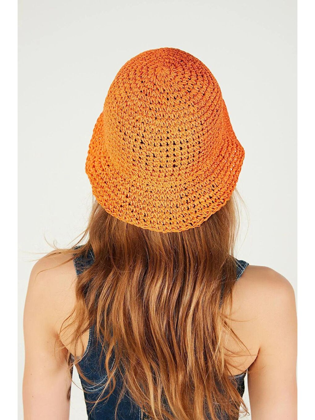 Turuncu Ithal El Örgüsü Hasır Şapka-2