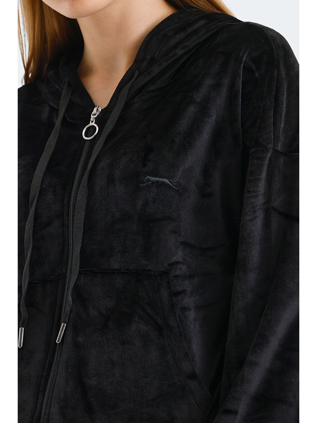 VOTE IN Kadın Fermuarlı Kapüşonlu Cepli Siyah Eşofman Takımı-3