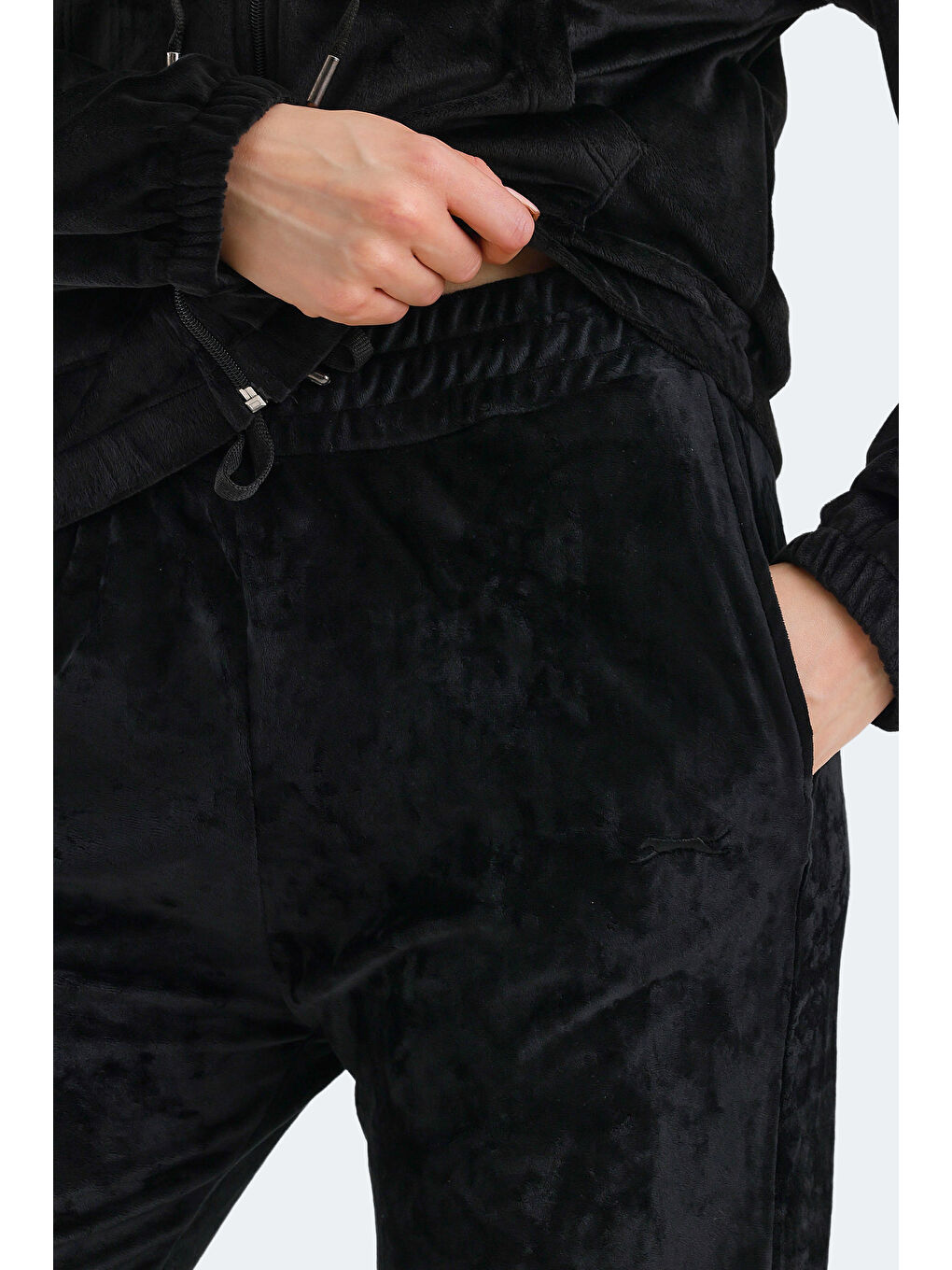 VOTE IN Kadın Fermuarlı Kapüşonlu Cepli Siyah Eşofman Takımı-4