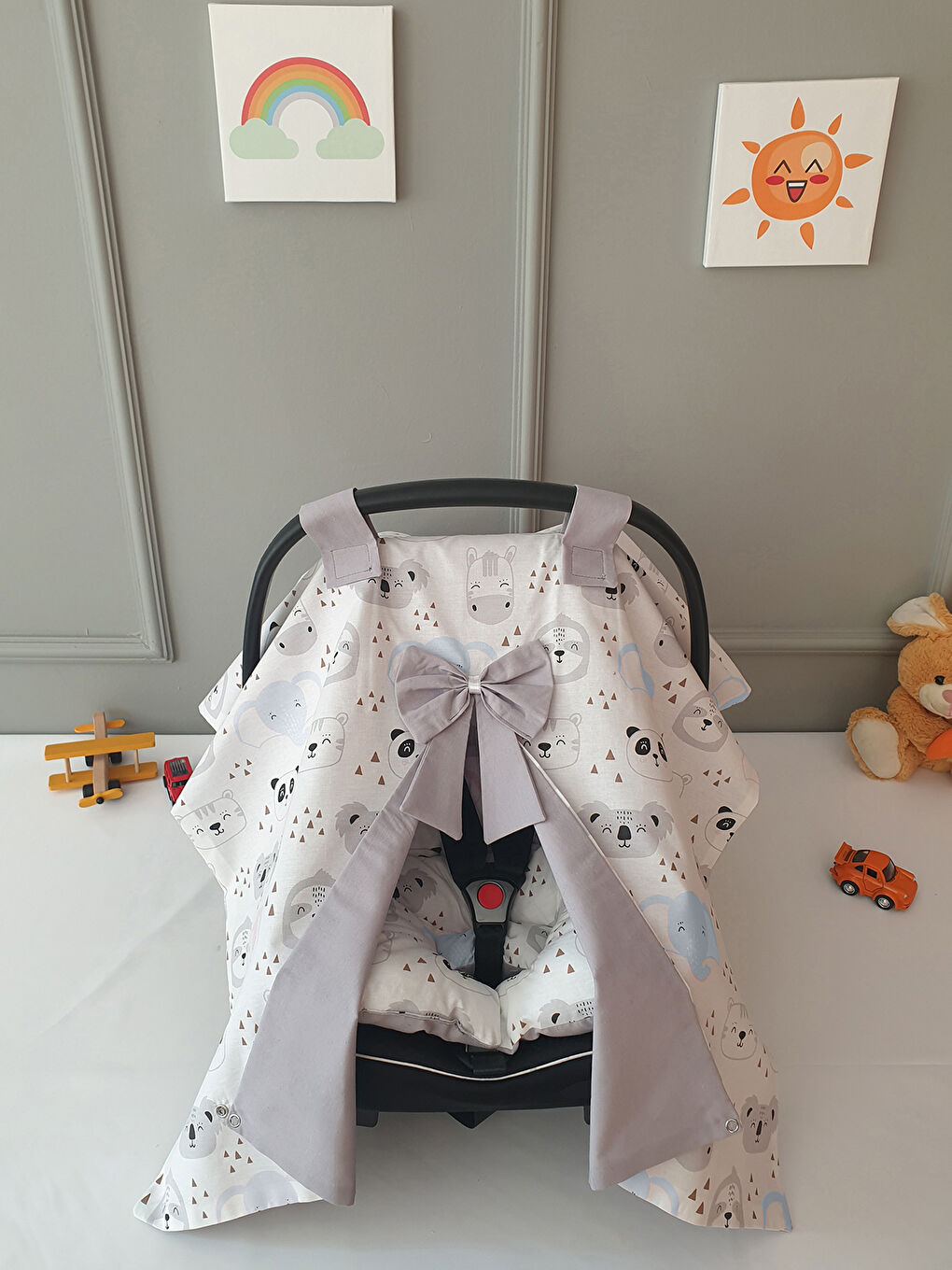 Puset Örtüsü ve Puset Minderi 2'li Set Gri