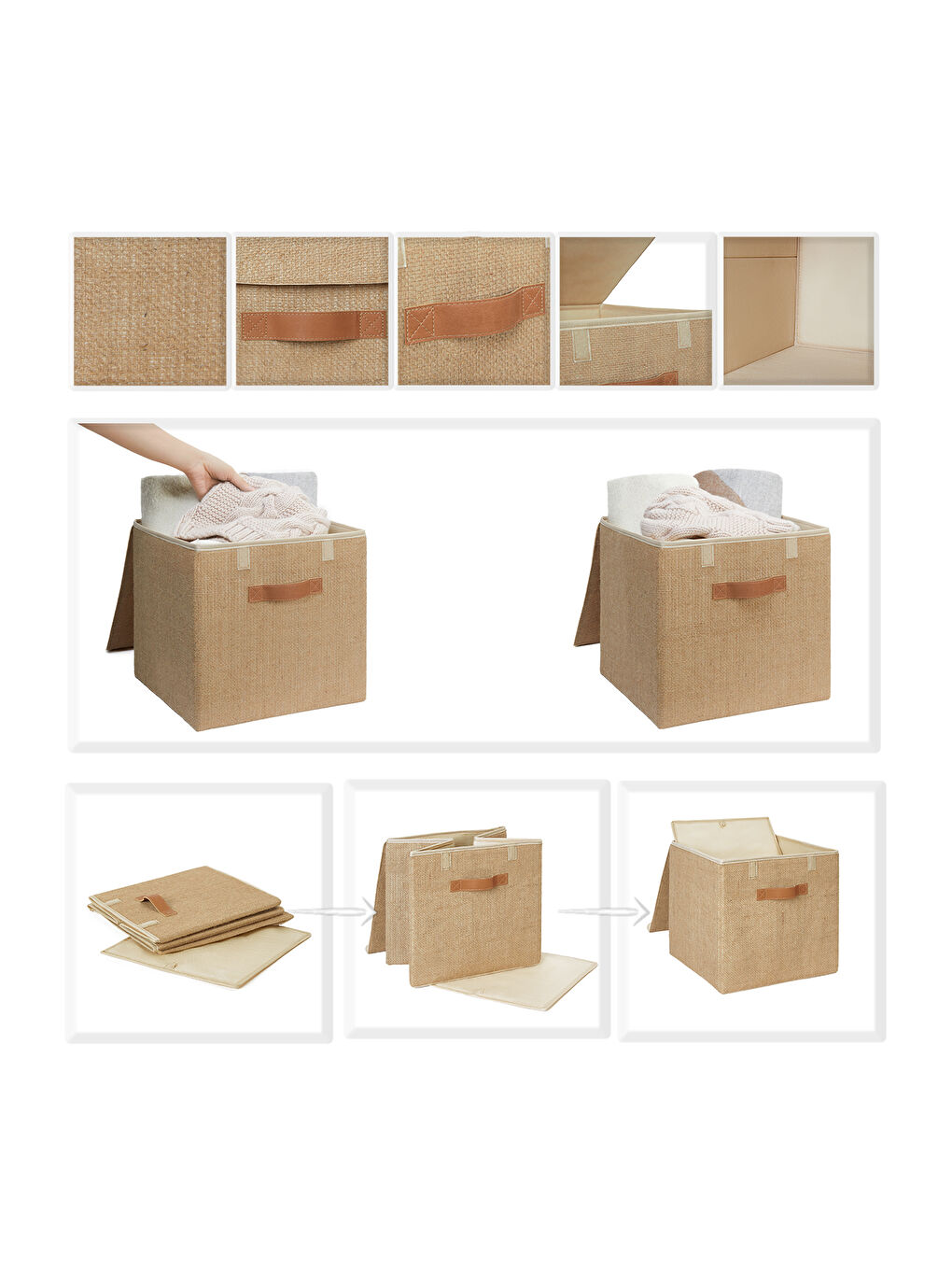 Bej 2'li Jüt Kapaklı Kutu Set 30x30x30 cm-3