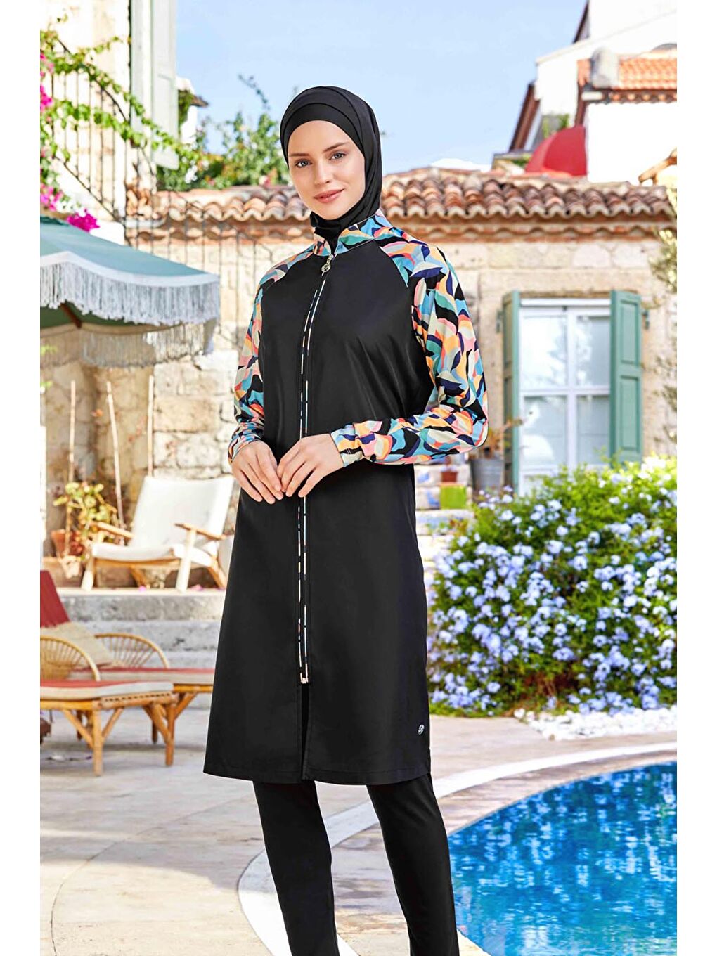 Elastanlı Tam Kapalı Tesettür Mayo Elena 8266 Siyah