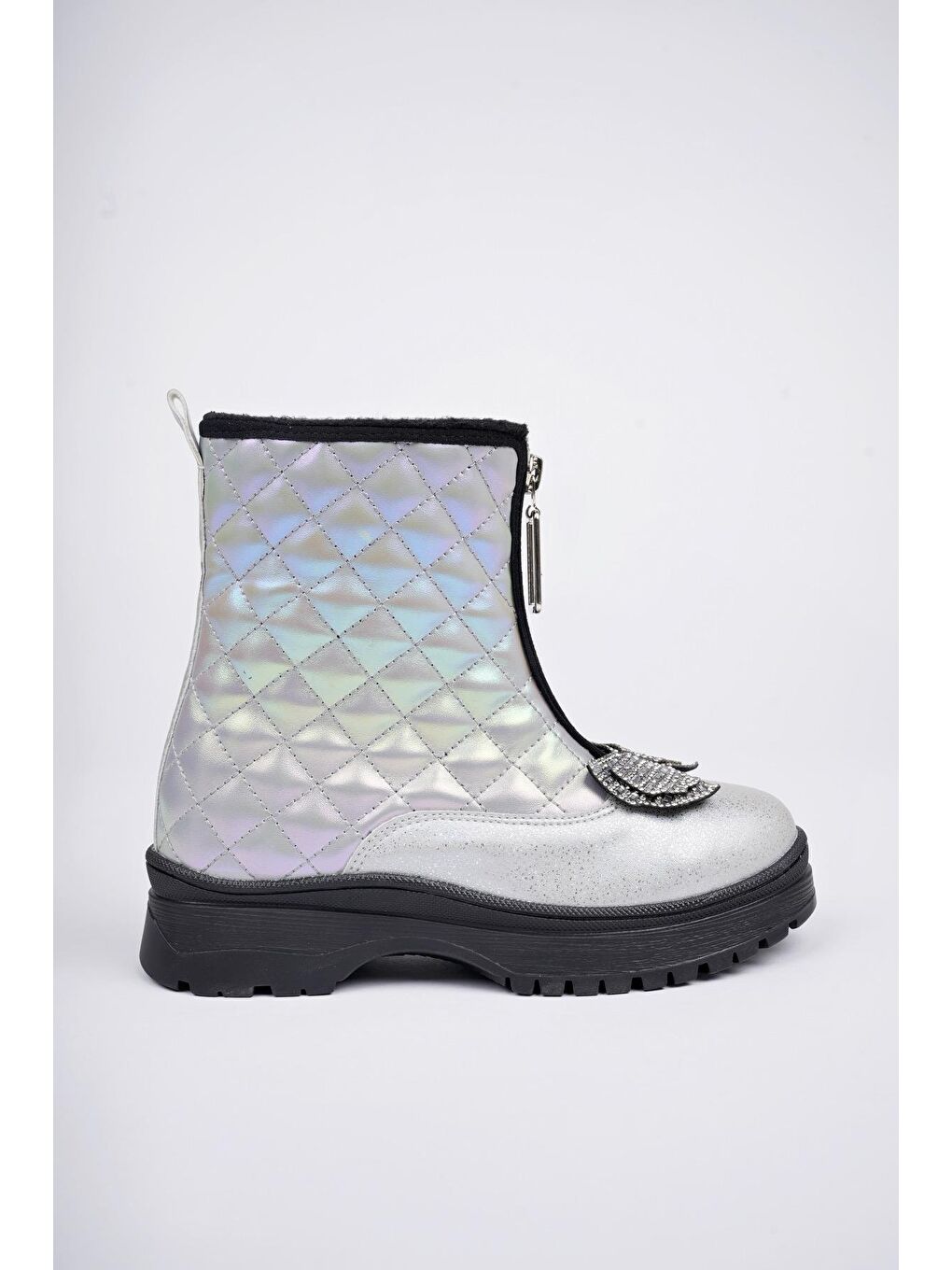 Gri PONNY Tırtıklı Kaymaz Taban Önü Fermuarlı ve Fiyonklu Çocuk Kışlık Bot-2