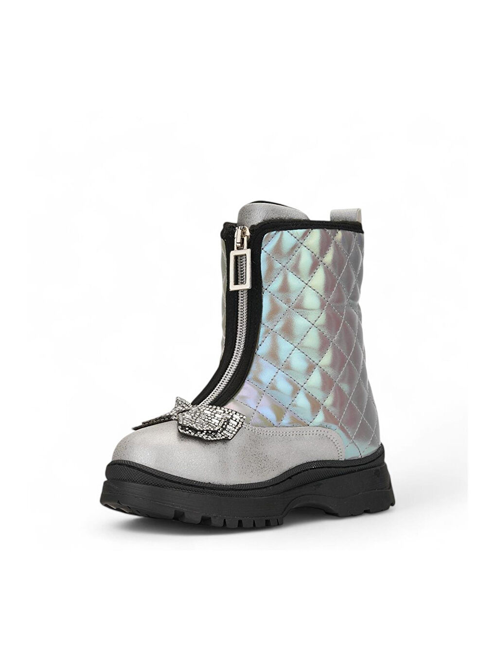 Gri PONNY Tırtıklı Kaymaz Taban Önü Fermuarlı ve Fiyonklu Çocuk Kışlık Bot-4
