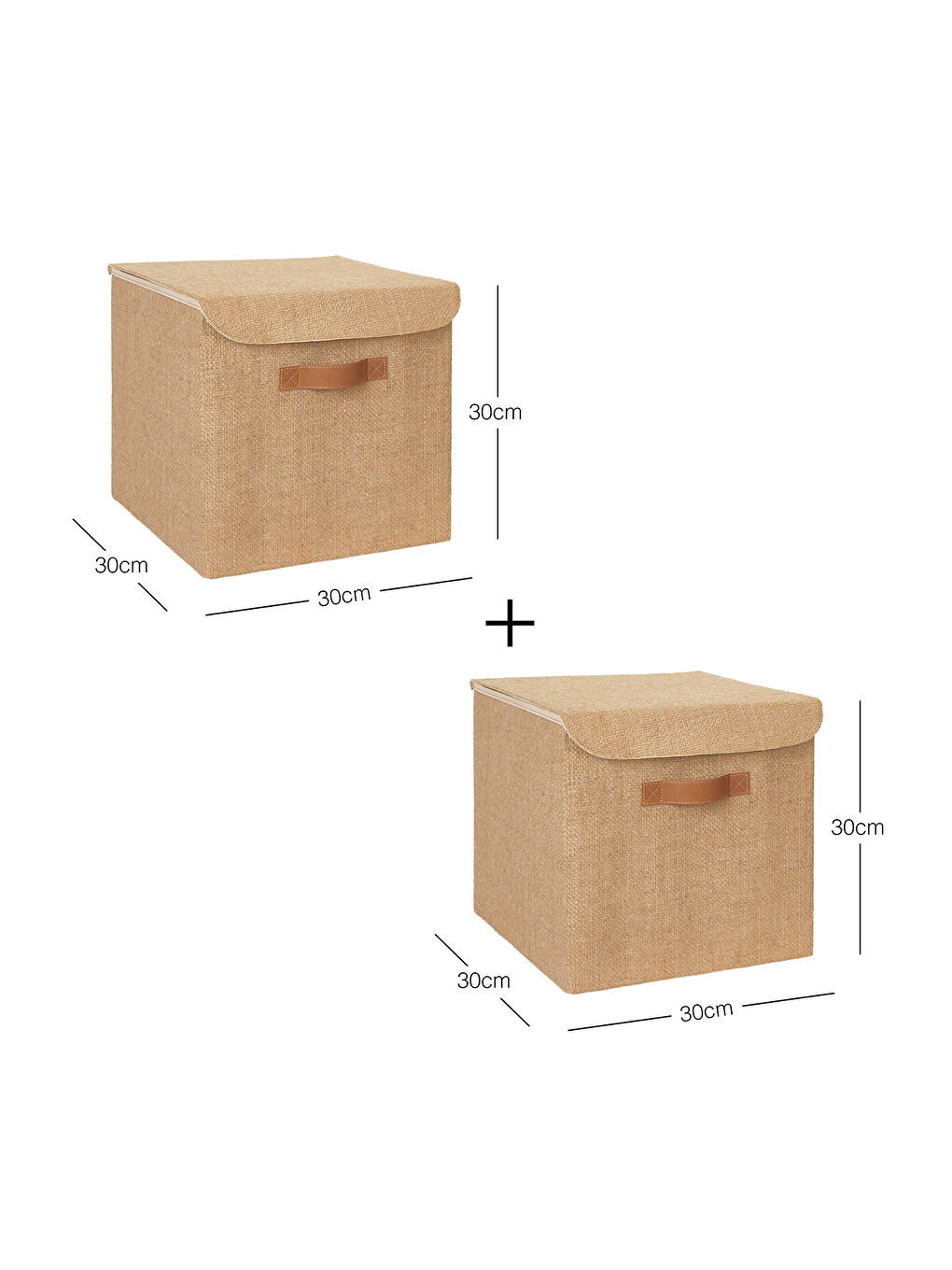 Bej 2'li Jüt Kapaklı Kutu Set 30x30x30 cm-5