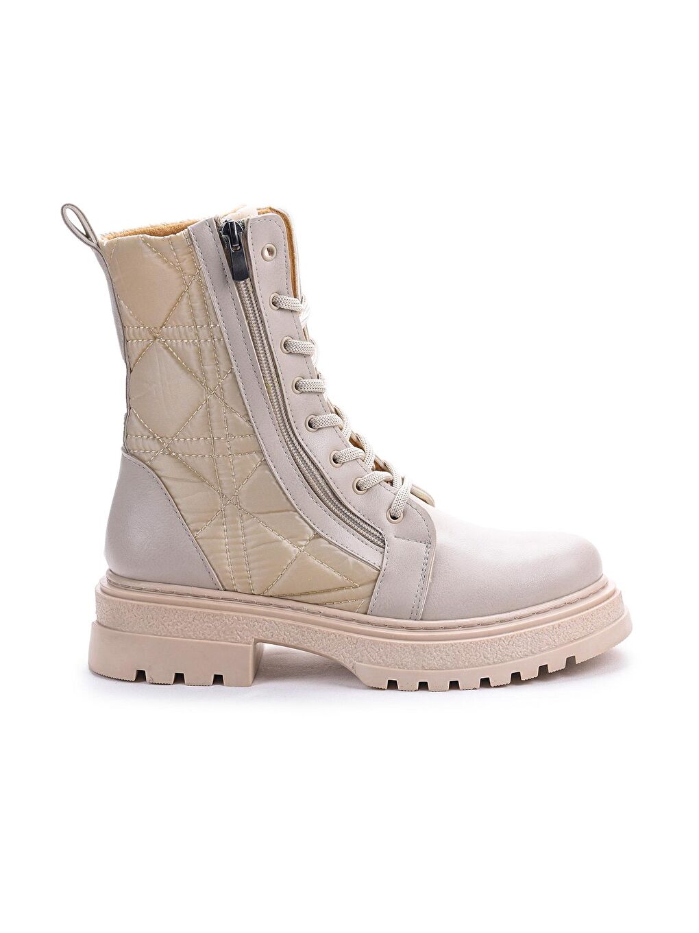 Bej Fermuarlı Termo Taban Kadın Günlük Bot Ayakkabı Cilt Fls 83-7009-3