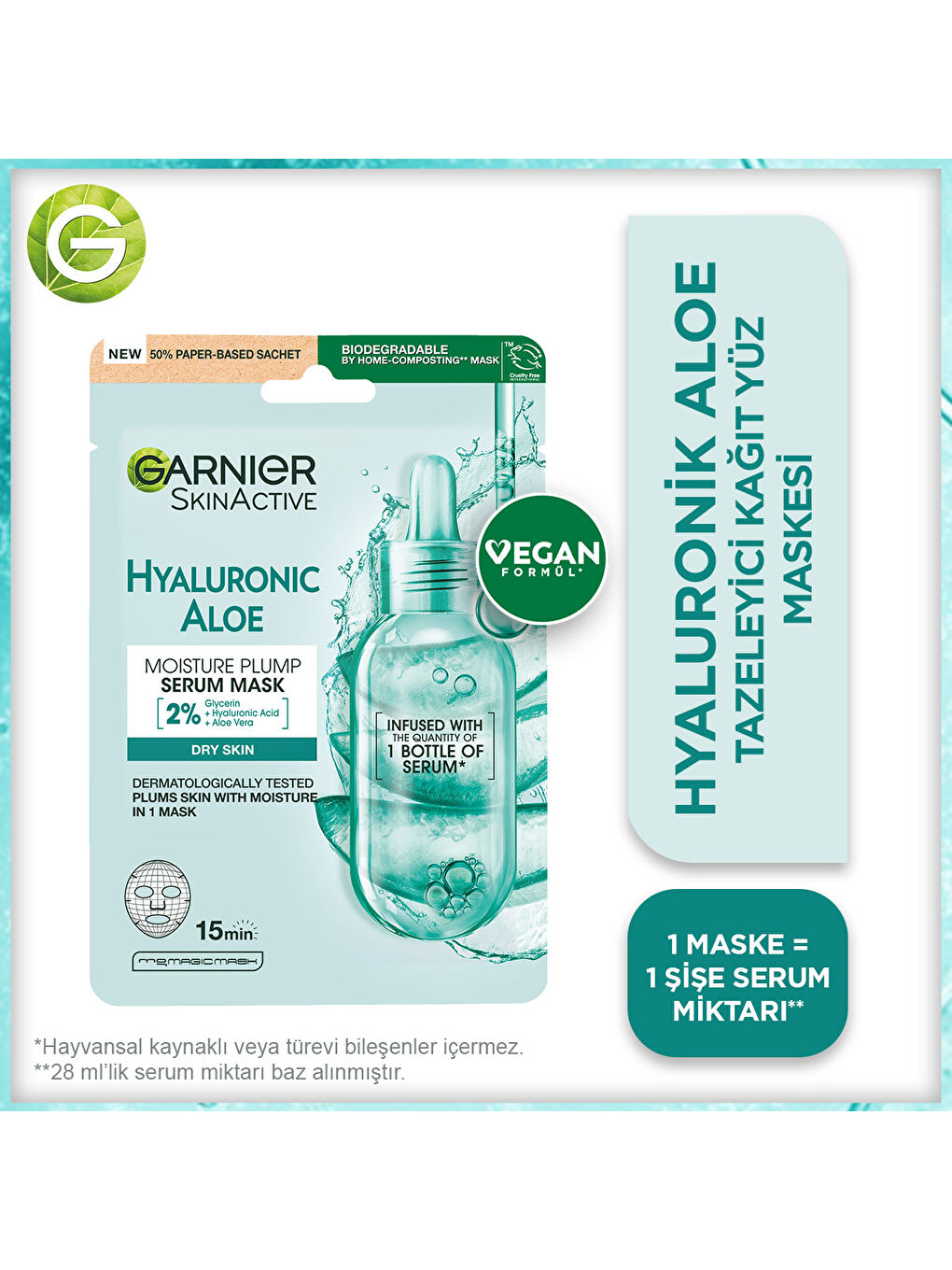 Hyaluronik Aloe Tazeleyici Kağıt Yüz Maskesi