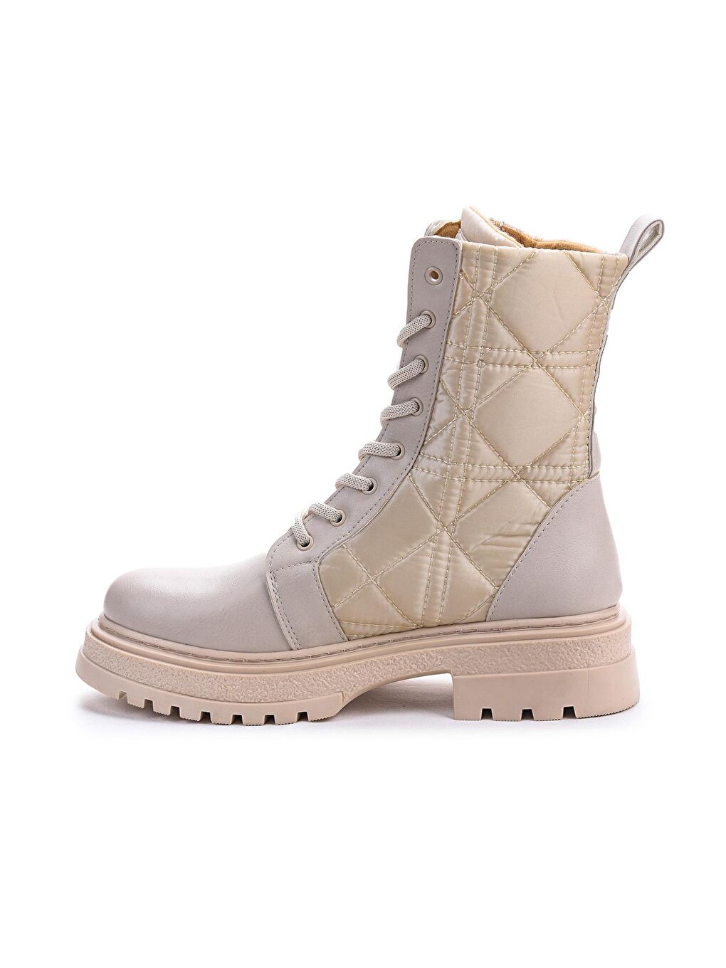 Bej Fermuarlı Termo Taban Kadın Günlük Bot Ayakkabı Cilt Fls 83-7009-4