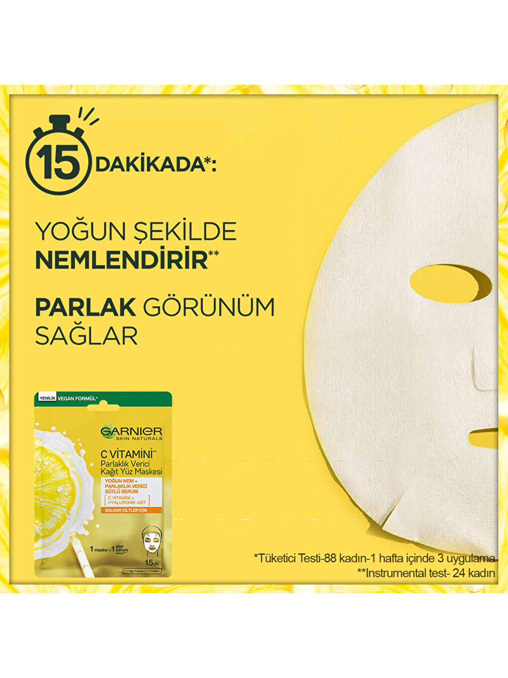 GARNIER Şeffaf C Vitamini Parlaklık Verici Kağıt Yüz Maskesi - 2