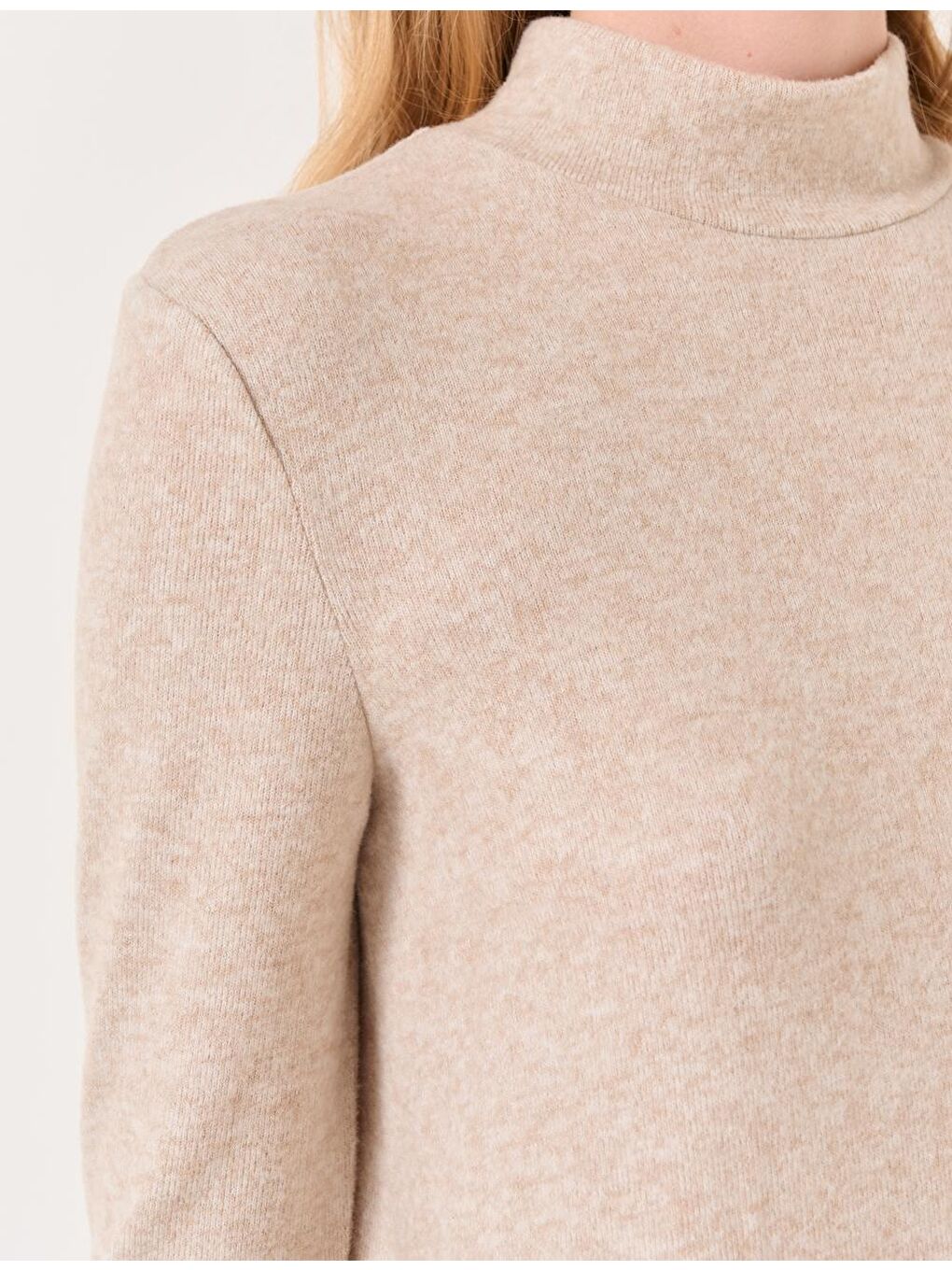 Bej Melanj Balıkçı Yaka Uzun Kollu Elbise-1