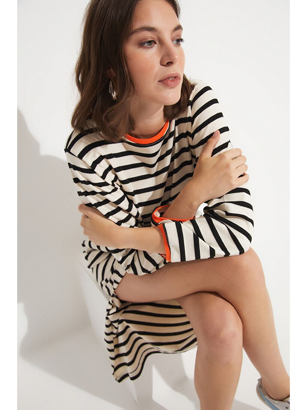 Siyah Çizgili Maxi Elbise-4