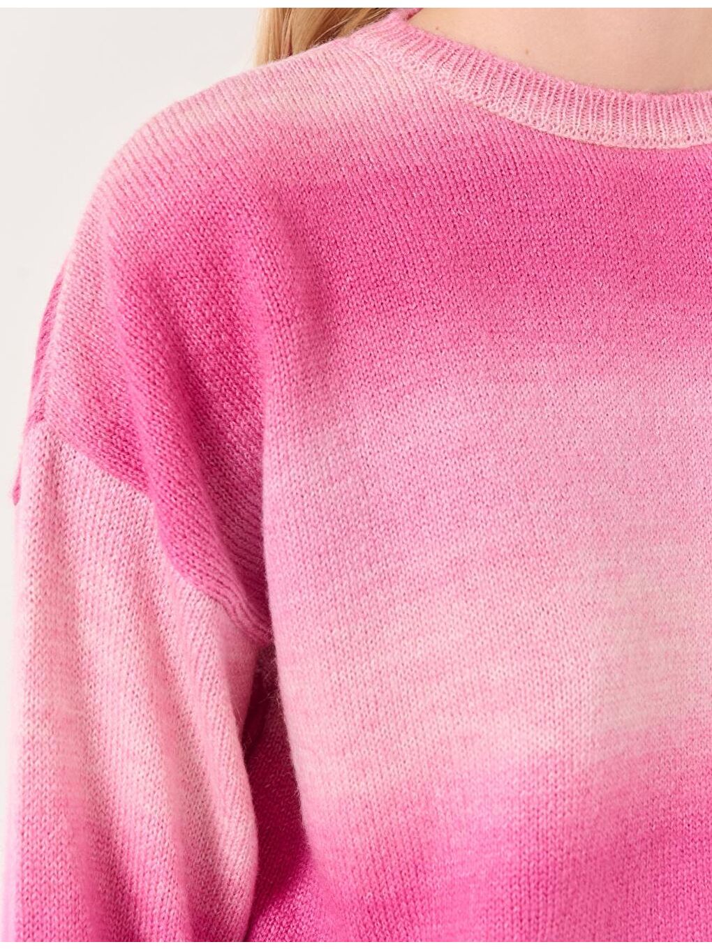 Pembe Uzun Kollu Bisiklet Yaka Renk Bloklu Kazak-1