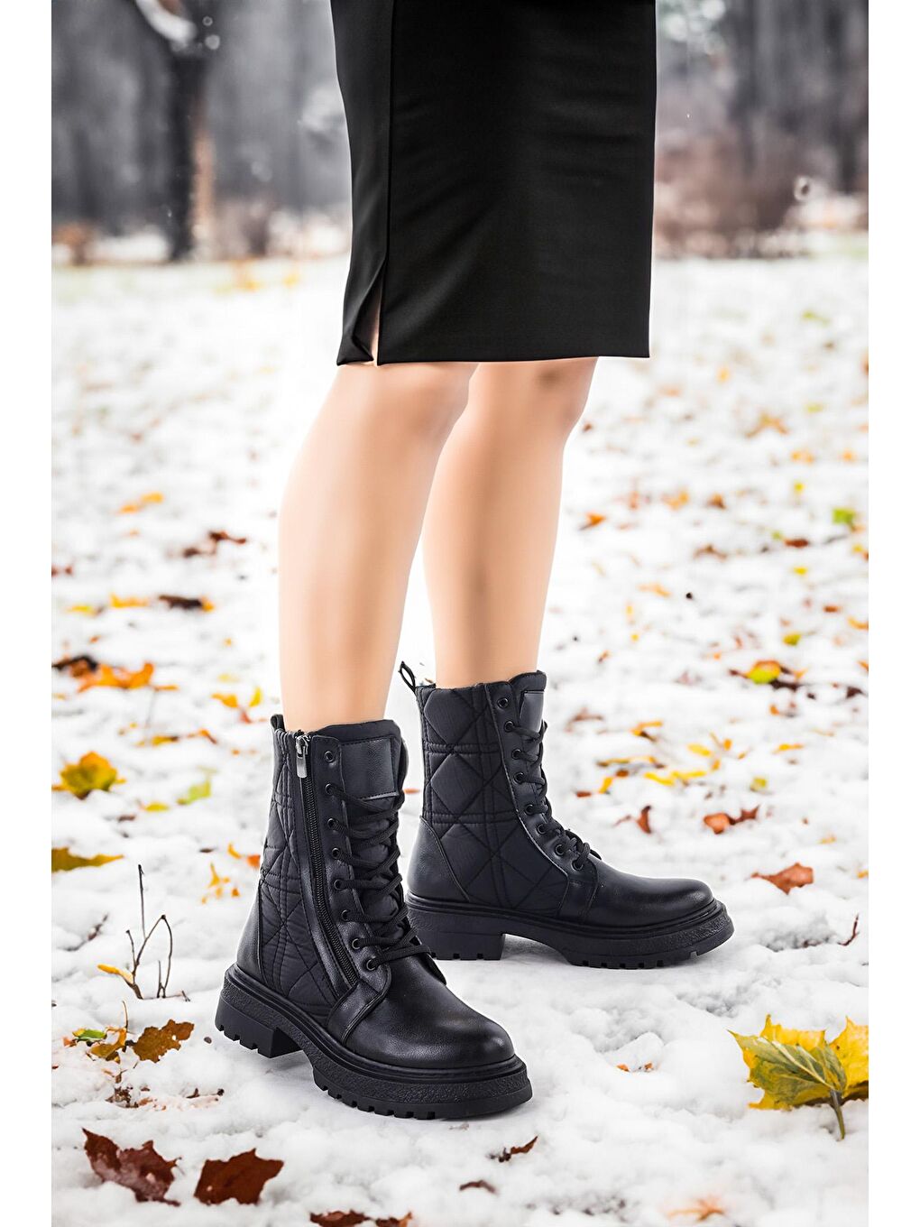 Siyah Fermuarlı Termo Taban Kadın Günlük Bot Ayakkabı Cilt Fls 83-7009