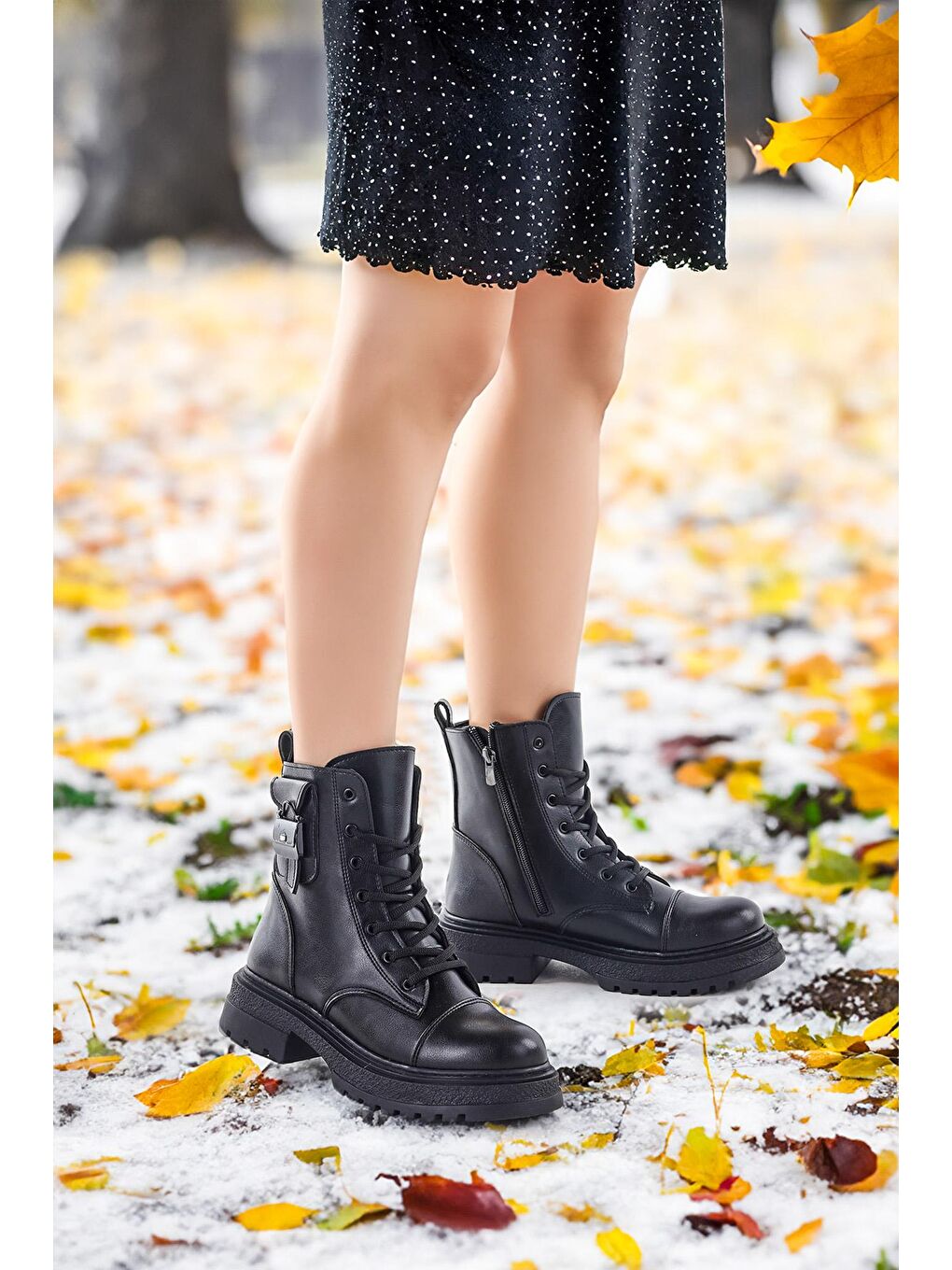 Siyah Fermuarlı Termo Taban Kadın Günlük Bot Ayakkabı Cilt Fls 83-7001