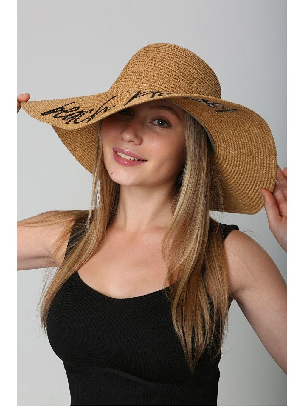 Kahverengi Beach Please Nakışlı Camel Hasır Şapka Kutulu GönderimHsr2029