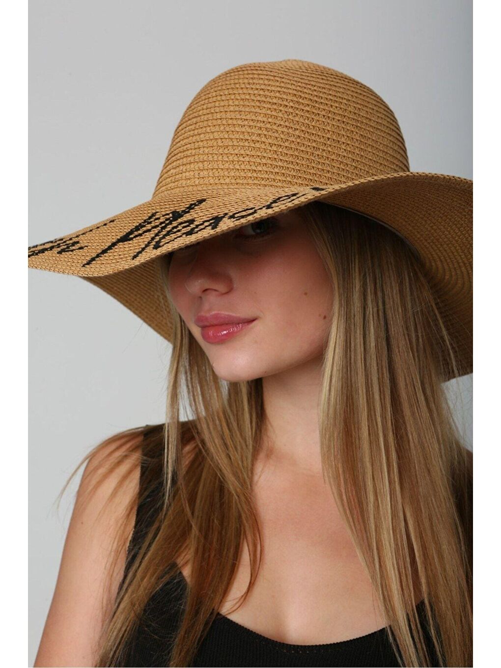 Kahverengi Beach Please Nakışlı Camel Hasır Şapka Kutulu GönderimHsr2029-4