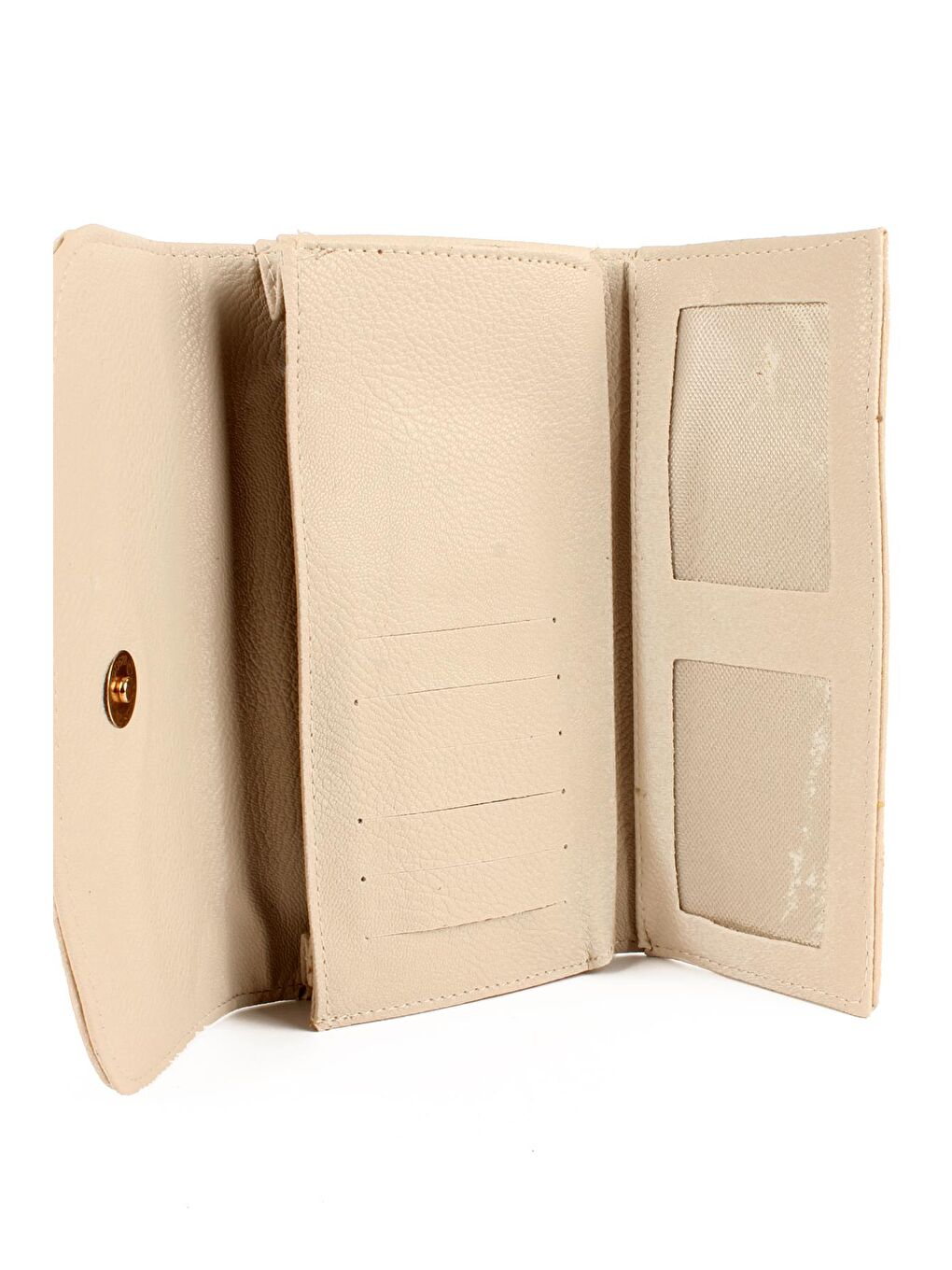 Ekru Kadın Kapaklı Saten Doku Üç İç Bölmeli Cüzdan Ve Kartlık  (50709)-1