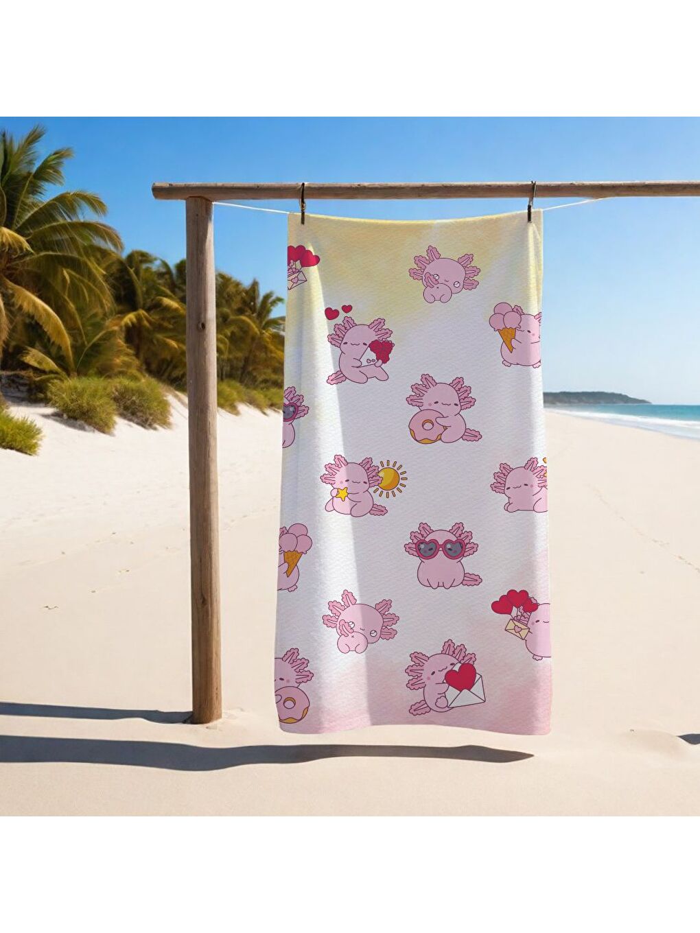 Karışık Özel Tasarım Aksolotl desenli Hızlı Kuruyan 75x150 cm Plaj Havlusu – Baskılı