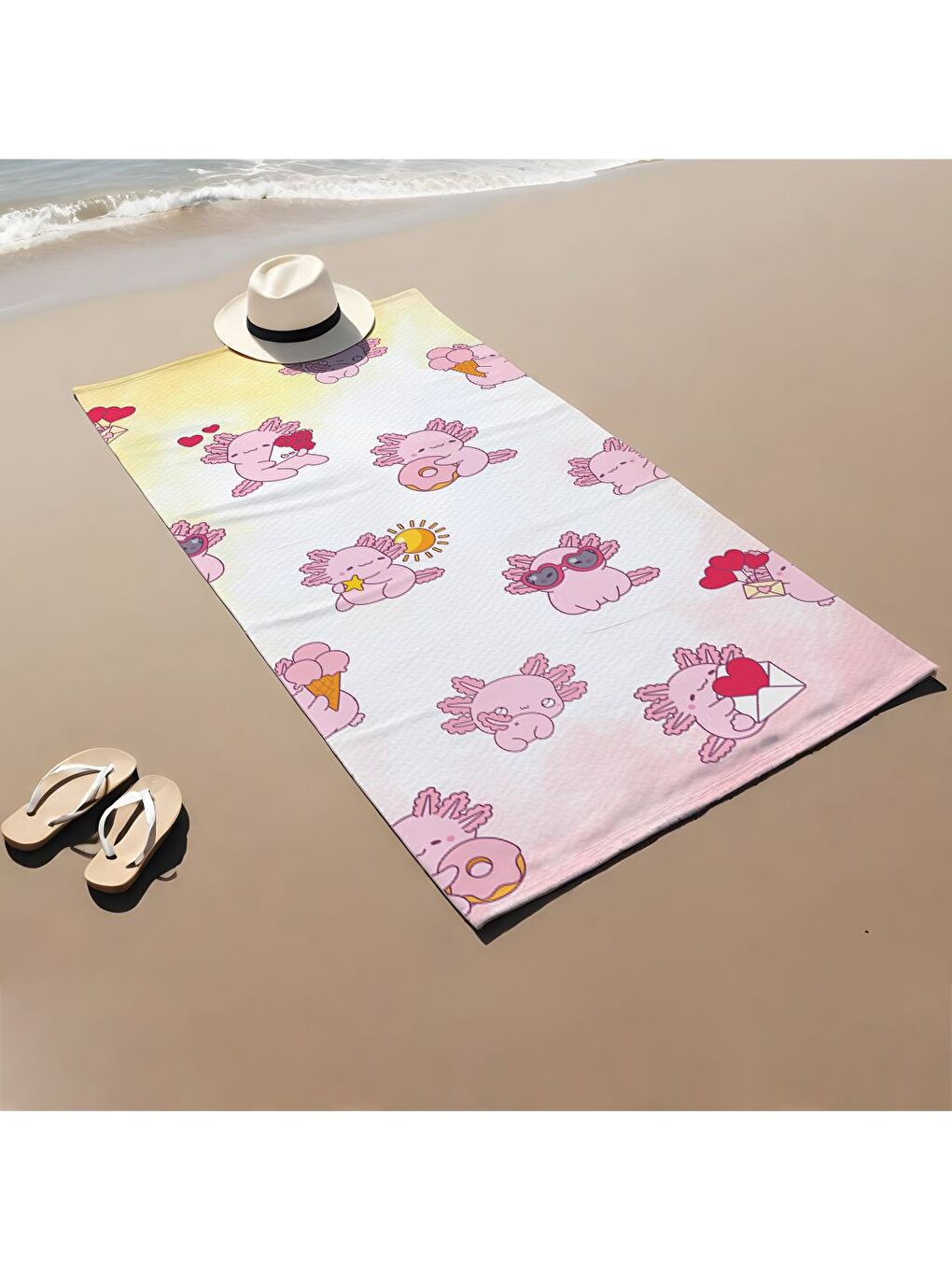 Karışık Özel Tasarım Aksolotl desenli Hızlı Kuruyan 75x150 cm Plaj Havlusu – Baskılı-1