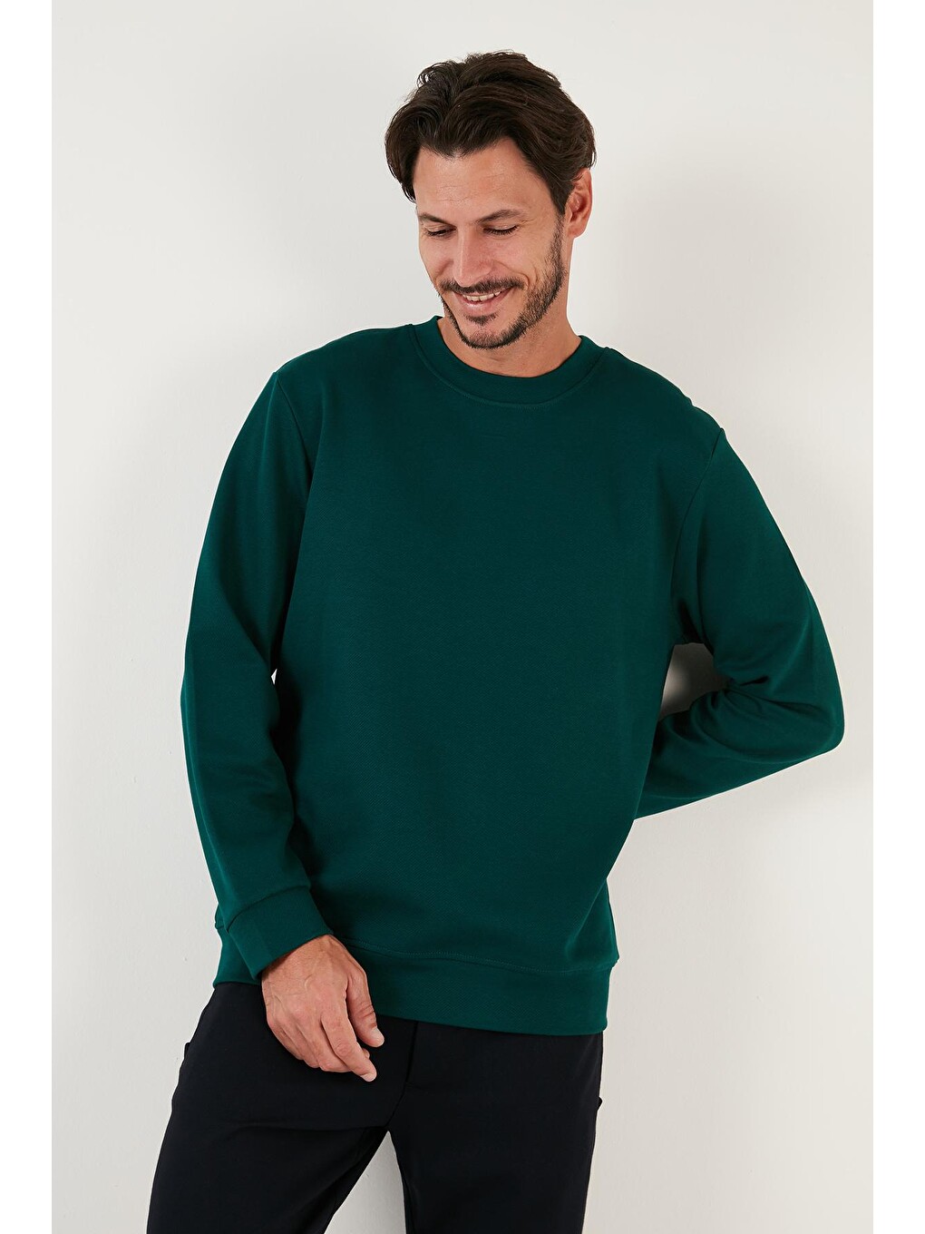 Yeşil Pamuklu Bisiklet Yaka Regular Fit Basic Sweat 5905521