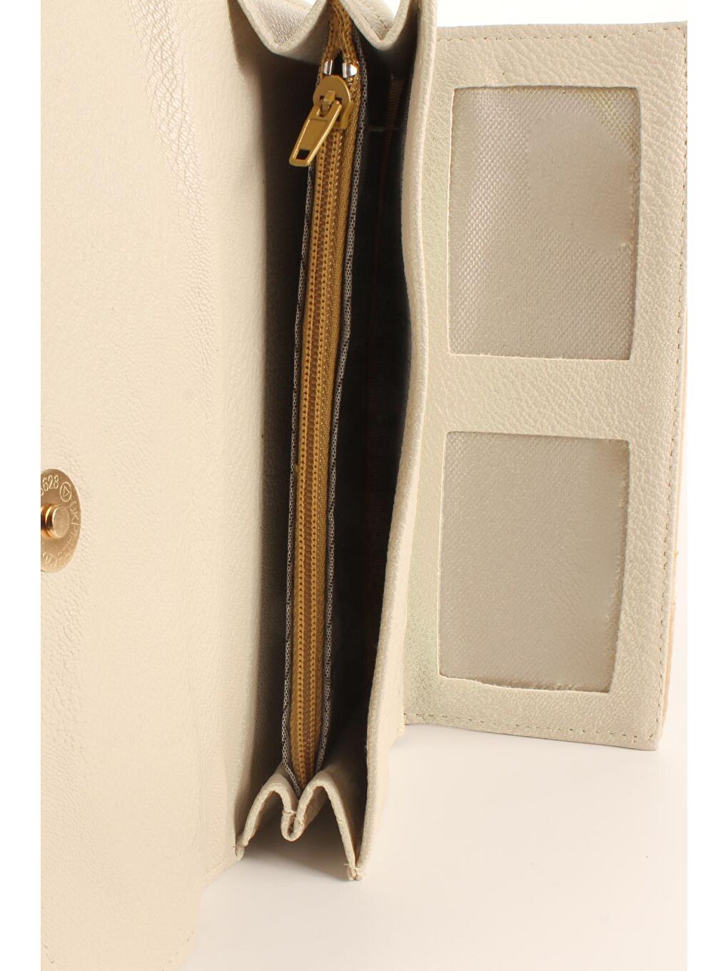 Ekru Kadın Kapaklı Saten Doku Üç İç Bölmeli Cüzdan Ve Kartlık  (50709)-2