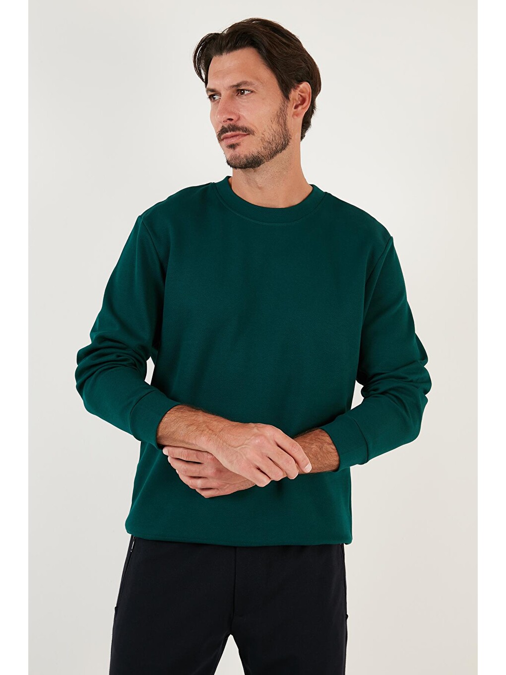 Yeşil Pamuklu Bisiklet Yaka Regular Fit Basic Sweat 5905521-1