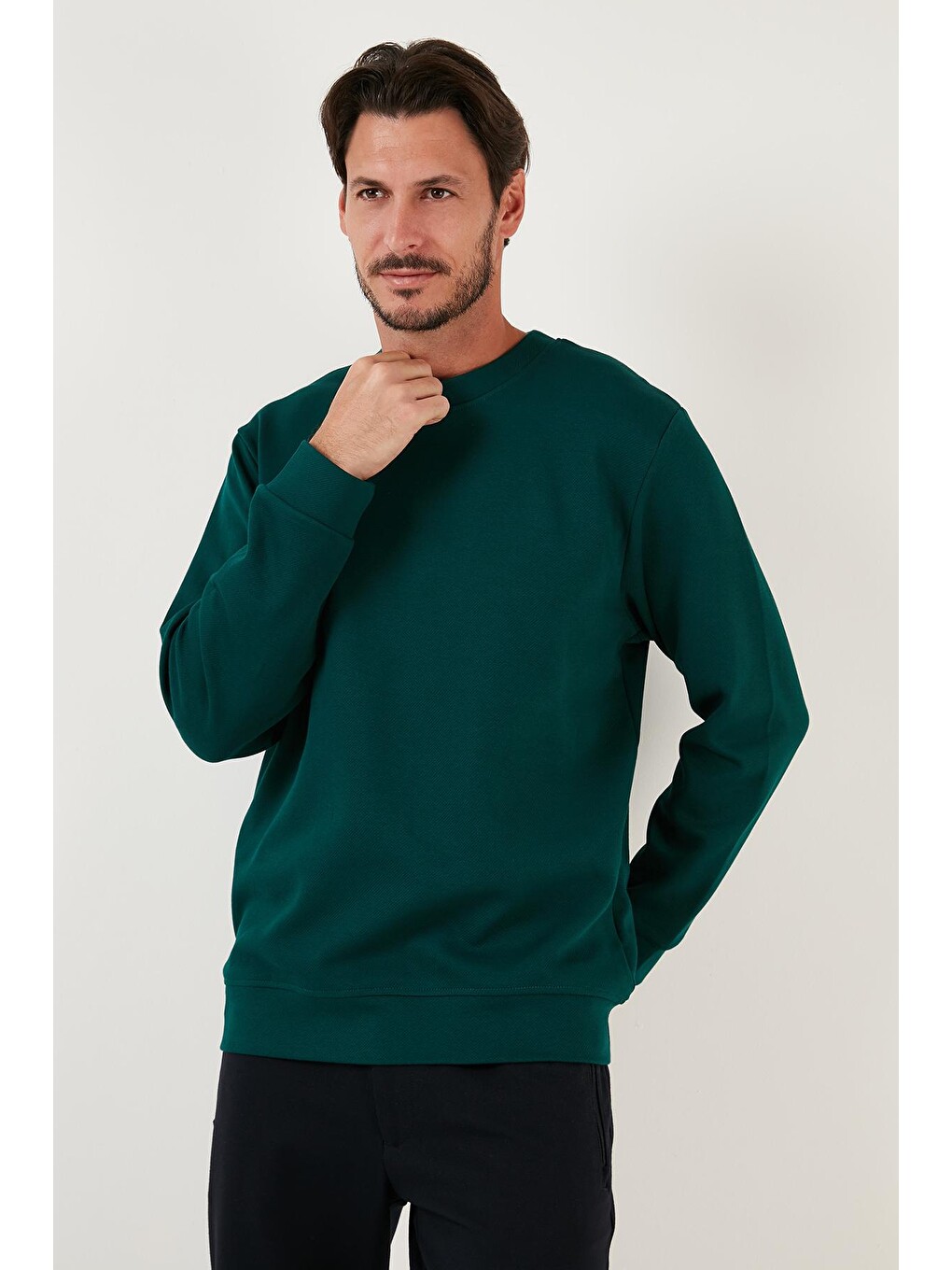 Yeşil Pamuklu Bisiklet Yaka Regular Fit Basic Sweat 5905521-2