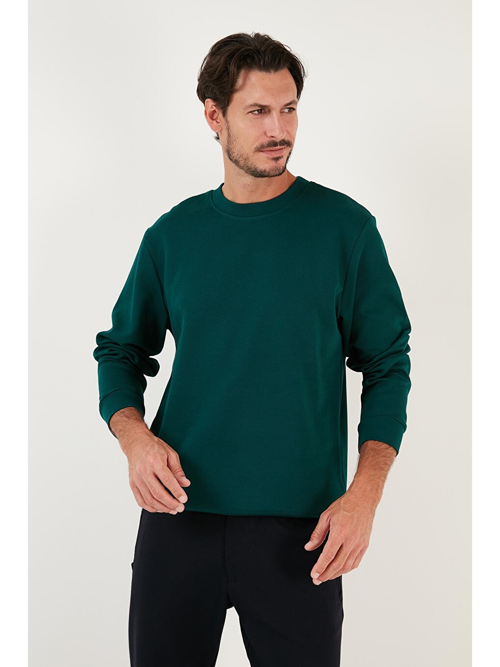 Yeşil Pamuklu Bisiklet Yaka Regular Fit Basic Sweat 5905521-3