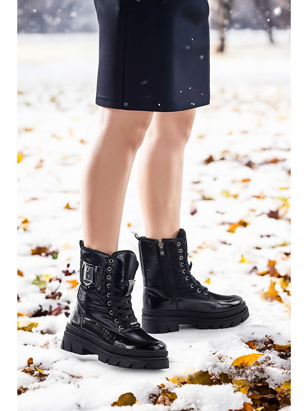 Siyah Rugan Fermuarlı Termo Taban Kadın Günlük Bot Ayakkabı Fls 09-014