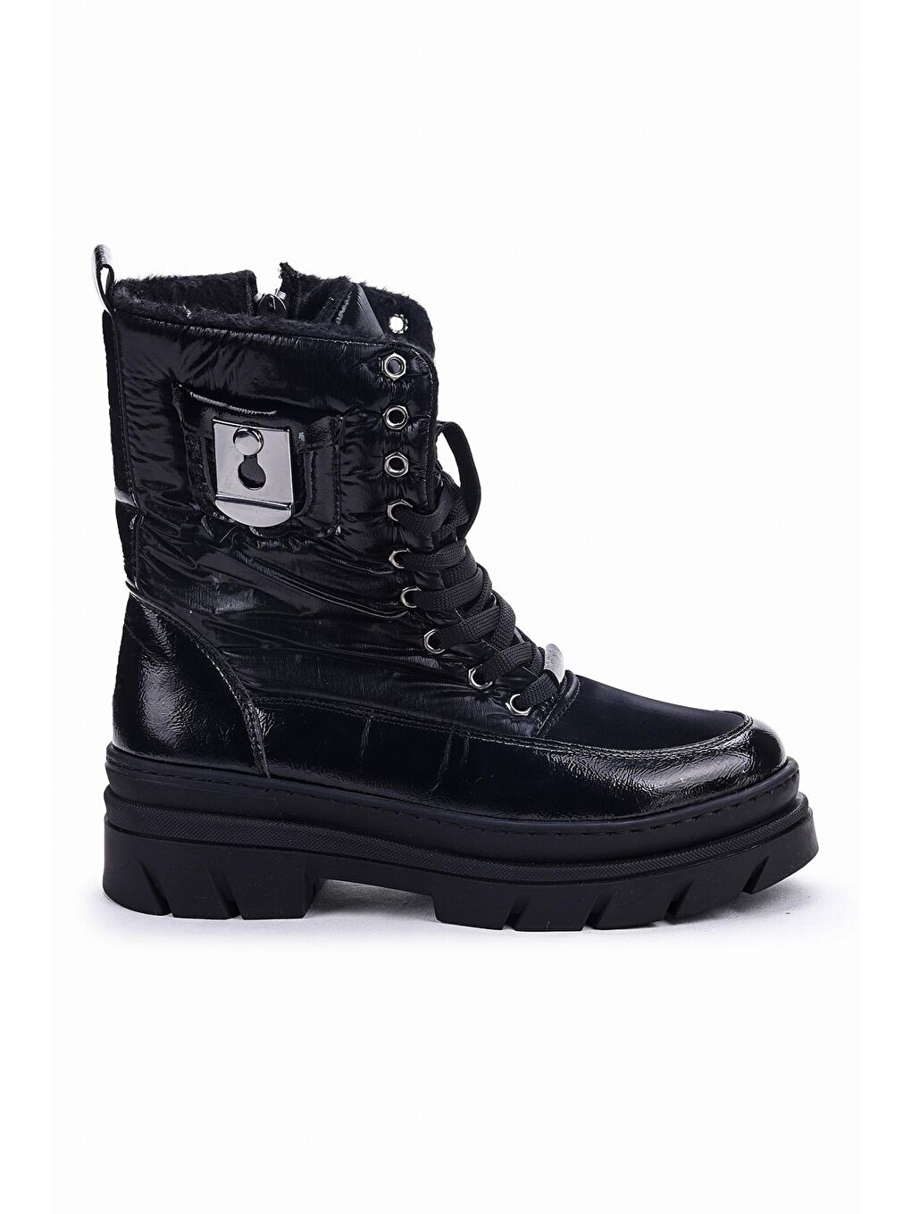 Siyah Rugan Fermuarlı Termo Taban Kadın Günlük Bot Ayakkabı Fls 09-014-3