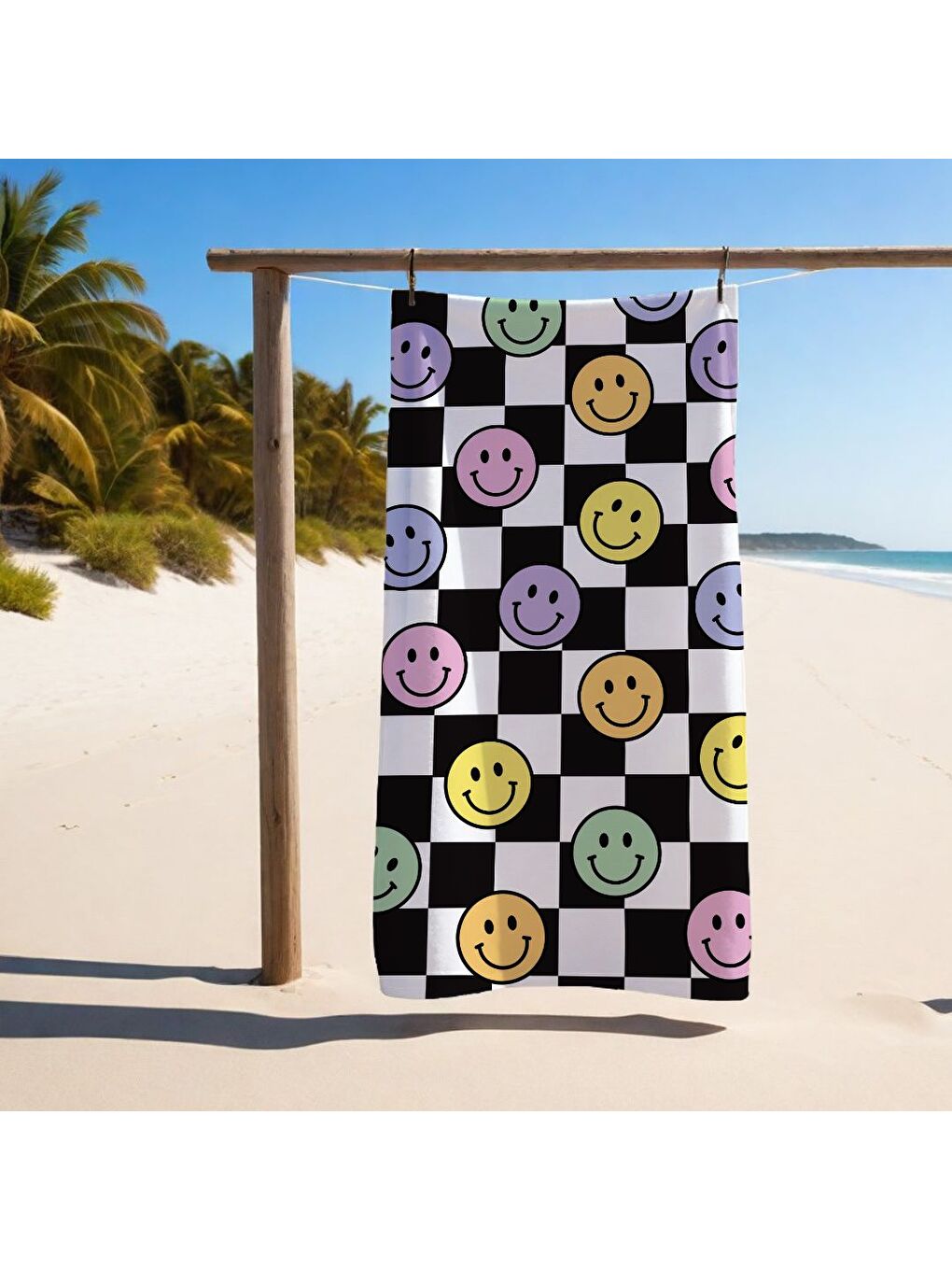 Karışık Özel Tasarım Emoji desenli Hızlı Kuruyan 75x150 cm Plaj Havlusu – Baskılı
