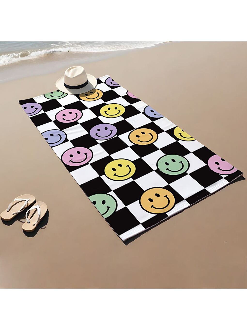 Karışık Özel Tasarım Emoji desenli Hızlı Kuruyan 75x150 cm Plaj Havlusu – Baskılı-1