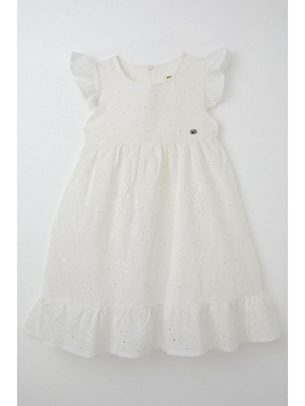 Kız Çocuk Elbise Güpürlü Çiçek Nakışlı Ekru (4-9 Yaş)-3