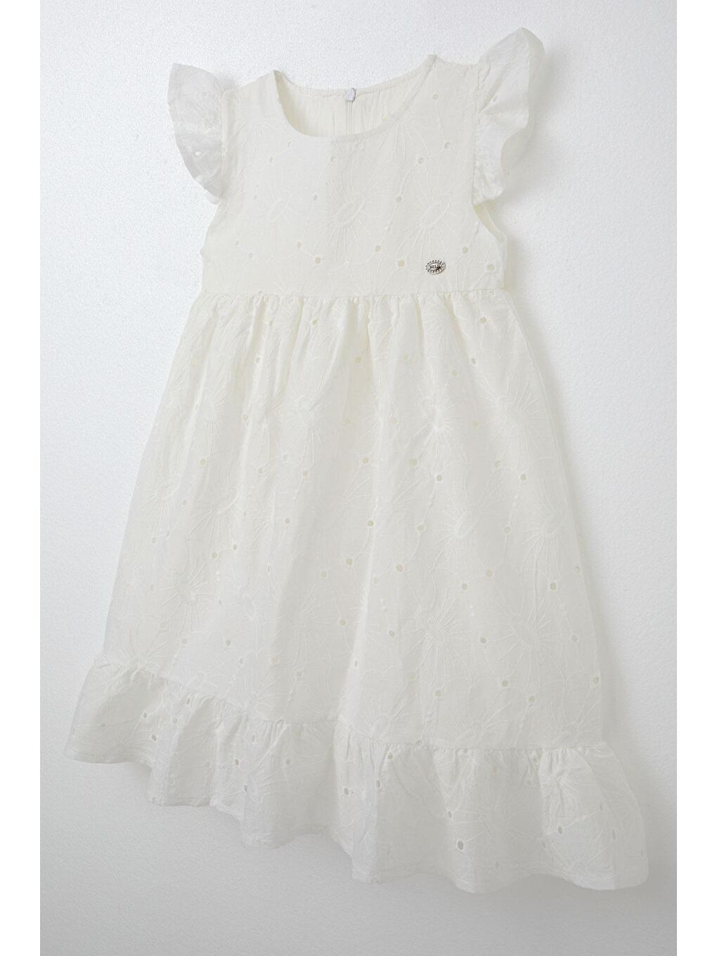 Kız Çocuk Elbise Güpürlü Çiçek Nakışlı Ekru (4-9 Yaş)-5