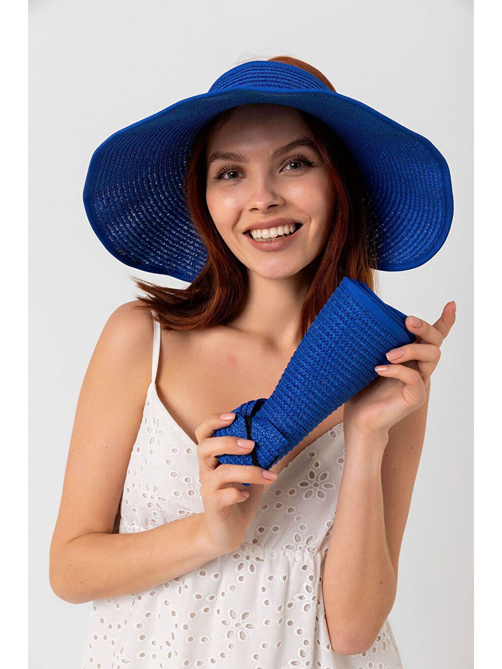 Mavi Saks Kurdeleli Hasır Vizör Şapka Hsr2080