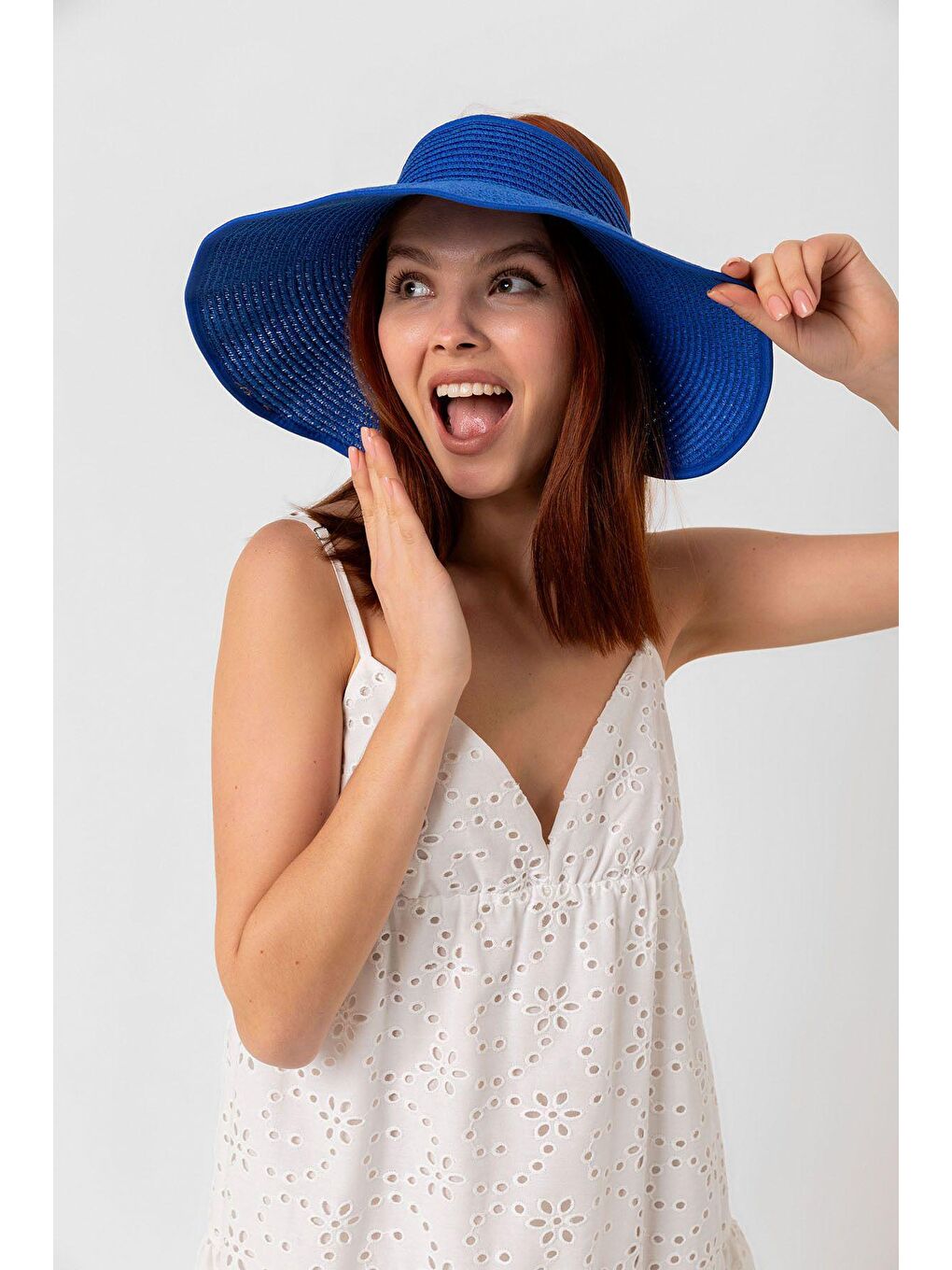 Mavi Saks Kurdeleli Hasır Vizör Şapka Hsr2080-1