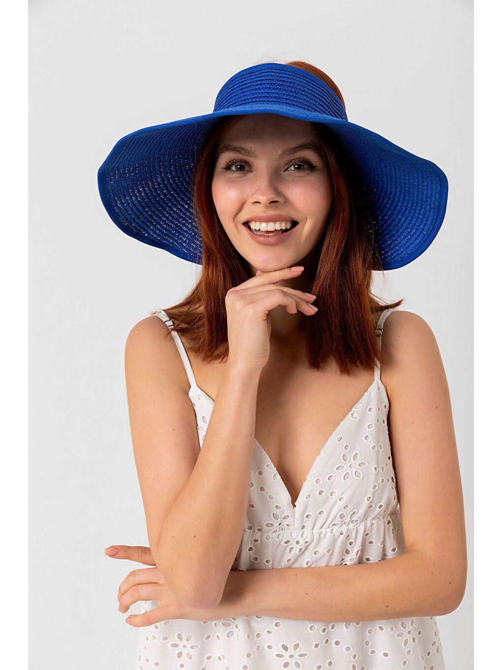 Mavi Saks Kurdeleli Hasır Vizör Şapka Hsr2080-2