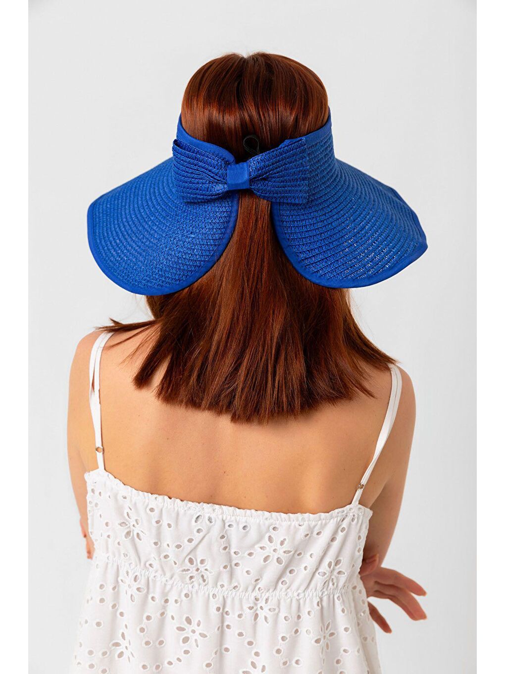 Mavi Saks Kurdeleli Hasır Vizör Şapka Hsr2080-3