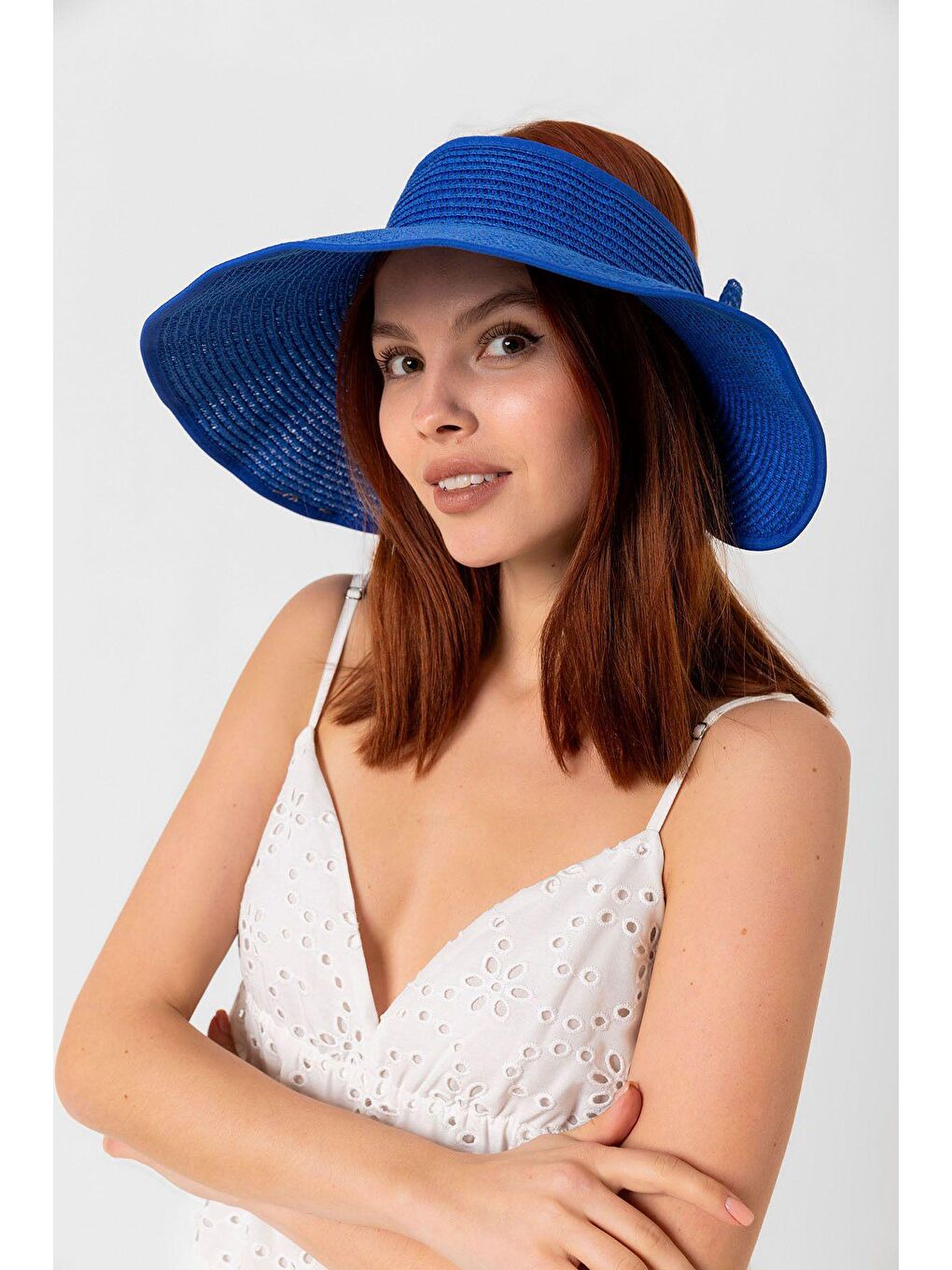 Mavi Saks Kurdeleli Hasır Vizör Şapka Hsr2080-4