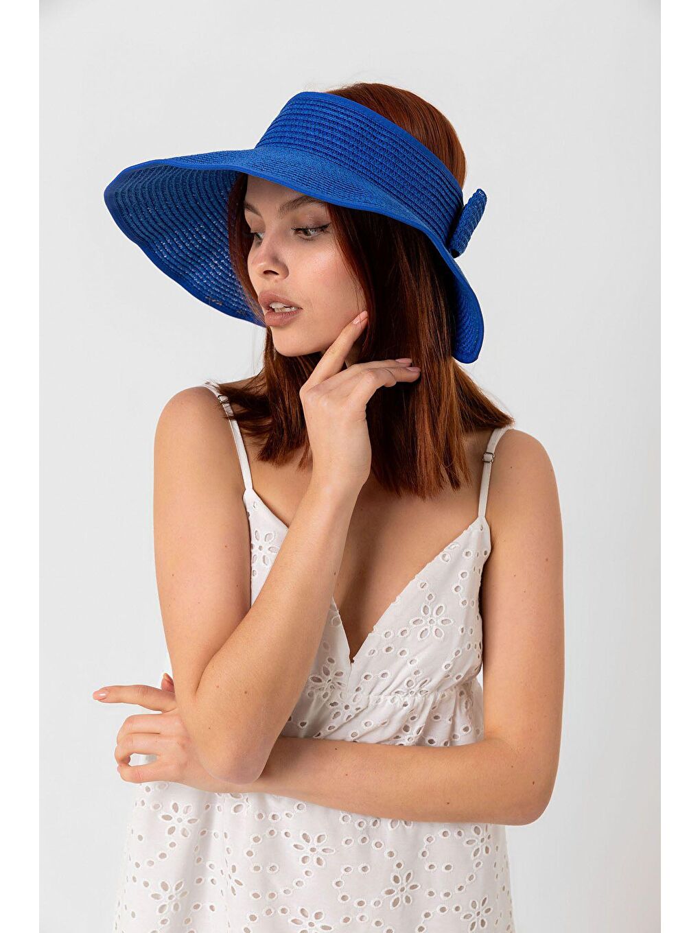 Mavi Saks Kurdeleli Hasır Vizör Şapka Hsr2080-5