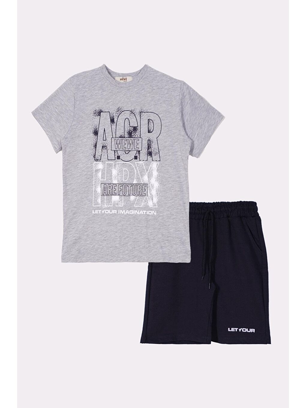 Bisiklet Yaka Kısa Kol Acr Wewe Baskılı Gri Renk Erkek Çocuk Kaprili Takım