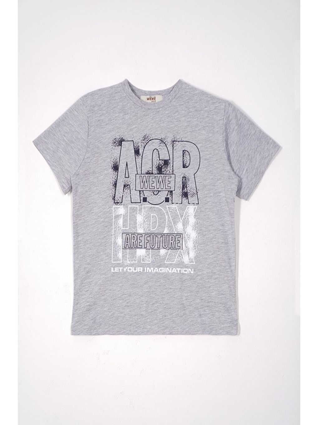 Bisiklet Yaka Kısa Kol Acr Wewe Baskılı Gri Renk Erkek Çocuk Kaprili Takım-1