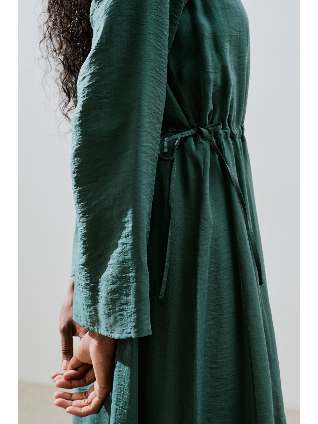 Uzun Beli Ayarlamalı Elbise Yeşil-2