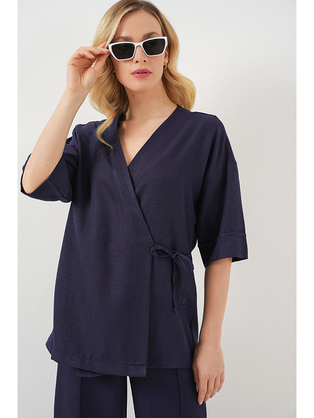 Kadın Önü Bağlamalı Alt Üst Takım 6745 - Lacivert-1