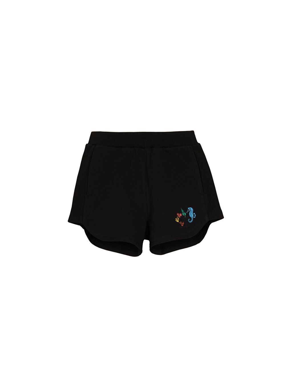 Siyah Kız Çocuk İki İplik Deniz Atı Baskılı Şort