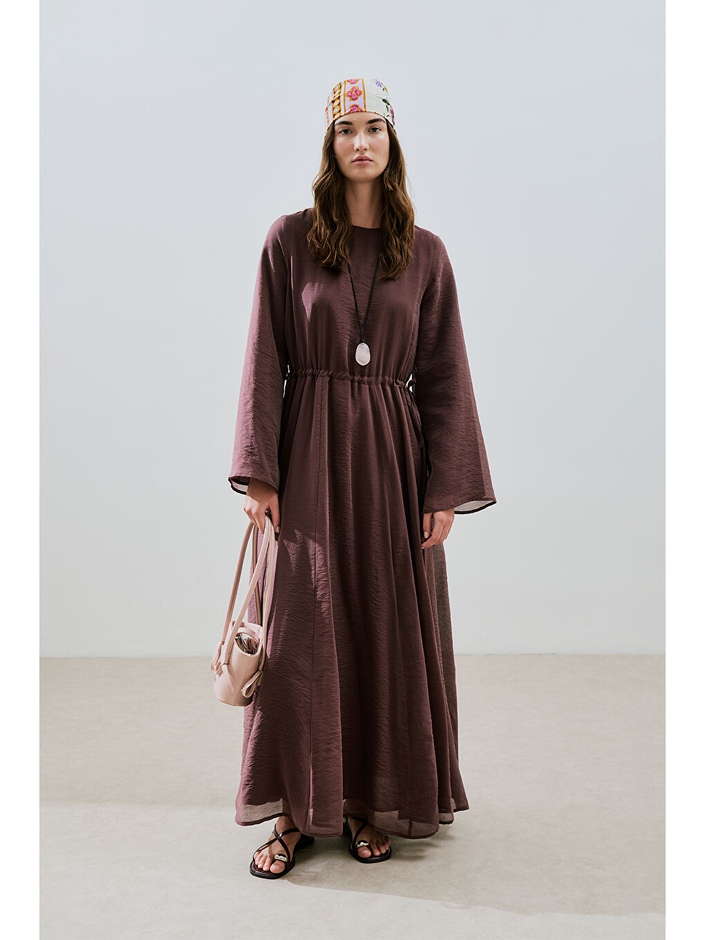 Uzun Beli Ayarlamalı Elbise Bordo