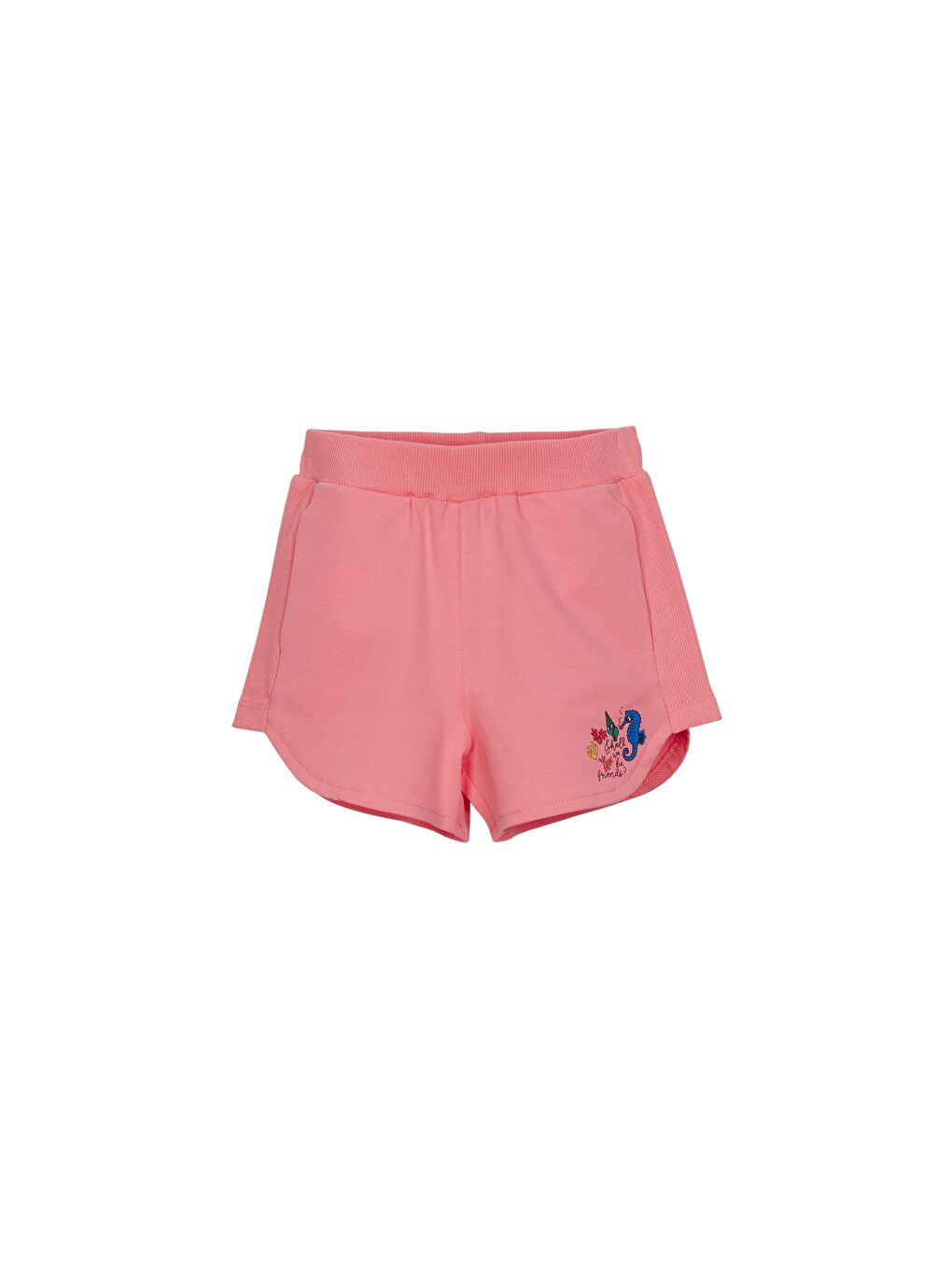 Pembe Somon Kız Çocuk İki İplik Deniz Atı Baskılı Şort